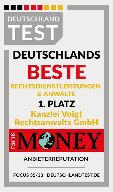 Auszeichnung beste Kanzlei im Focus Money Deutschlandtest 2023