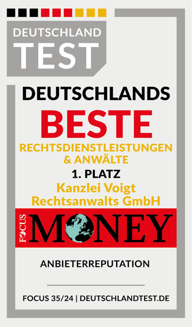 Auszeichnung beste Kanzlei im Focus Money Deutschlandtest 2024